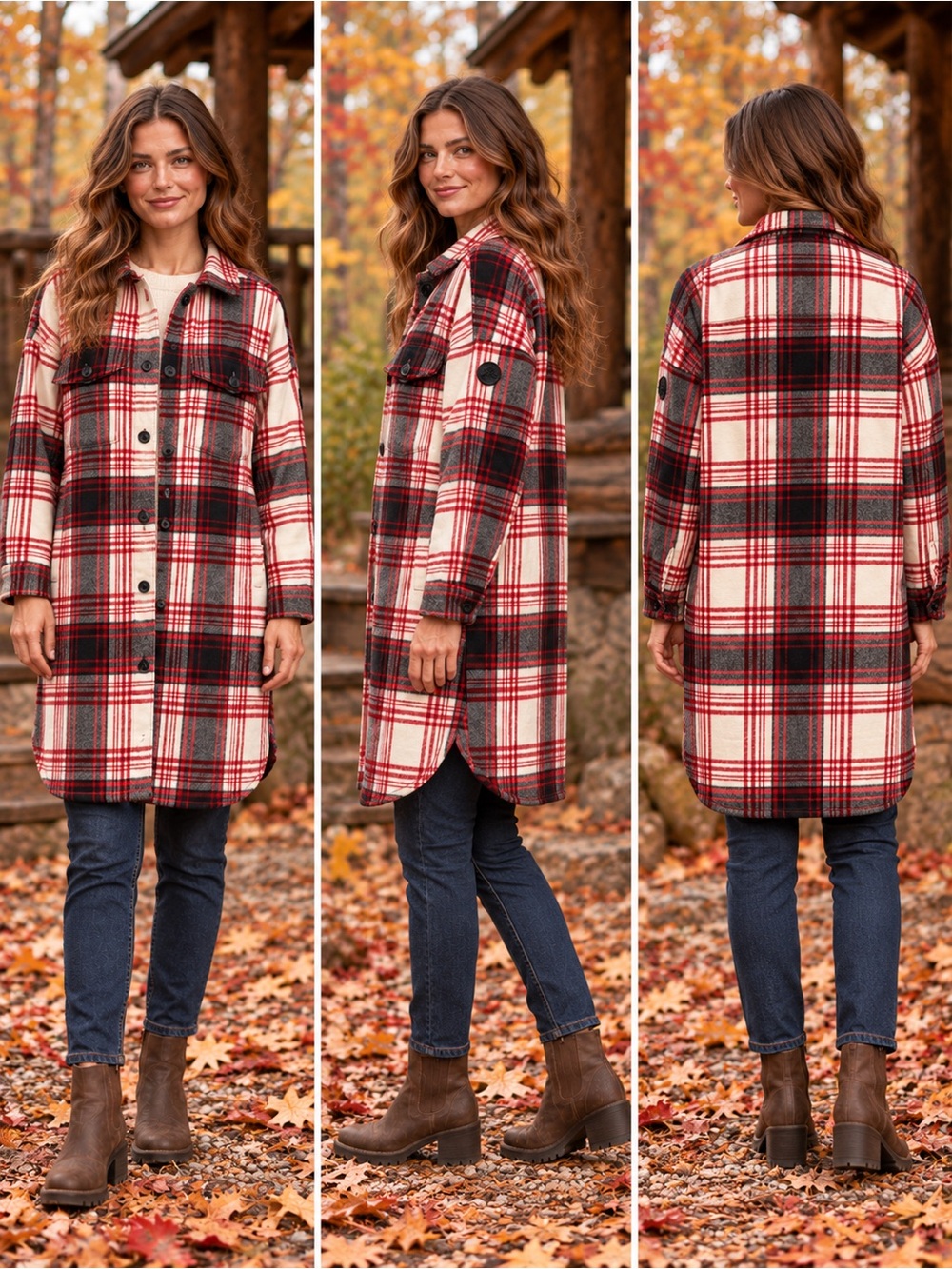 Alpine Design Aerial Trail Long Wool Blend Shacket Red Multi Plaid Coat Size L